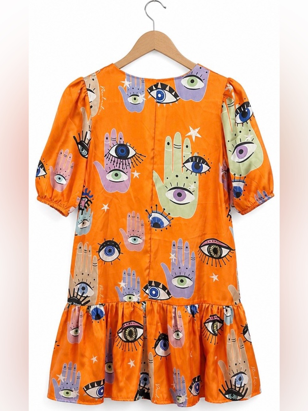 Bululu‎ Resort Orange Eye Print Mini Dress XS Boho Festival - Picture 3 of 11